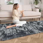 Tie-Dyed Dark Grey 2x6 Machine Washable Runner Rugs - Image 2