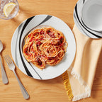 Amazon Basics 18-Piece Complete Kitchen Dinnerware Set, Microwave and Dishwasher Safe, Plates, Dishes, Bowls, Swirl, Heat Resistant, Service for 6, Everyday Use