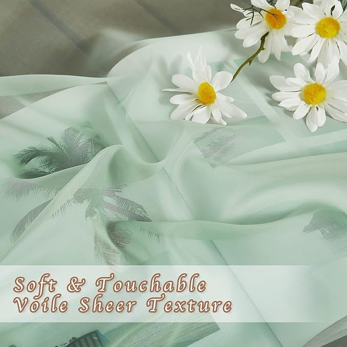 NICETOWN Sage Green Sheer 120 inch Long Curtains Voile Textured, Grommet Soft - Image 3