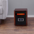 Amazon Basics Portable Space Heater with Remote Control, Adjustable Thermostat, Indoor Use, Energy-Saving Setting, LED Display, Classic Wood Casing, 1500W, 12"D x 13"W x 16"H, Brown