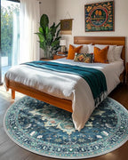 Area Rugs 6ft Washable Non-Slip, Floral Vintage Distress Print Pattern - Image 3