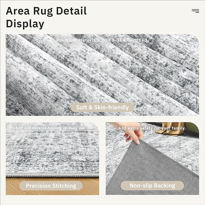 Area Rugs 4x6 for Living Room, Vintage Washable Rugs for Dining Room, Non-Slip - Image 7