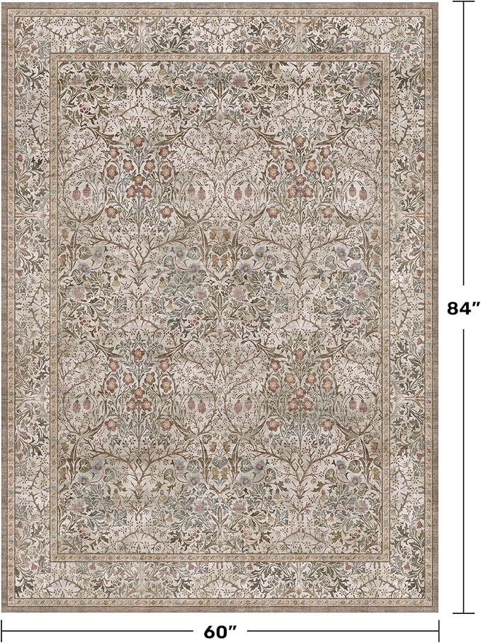 5x7 Washable Moss Green Oriental Area Rug - Image 2
