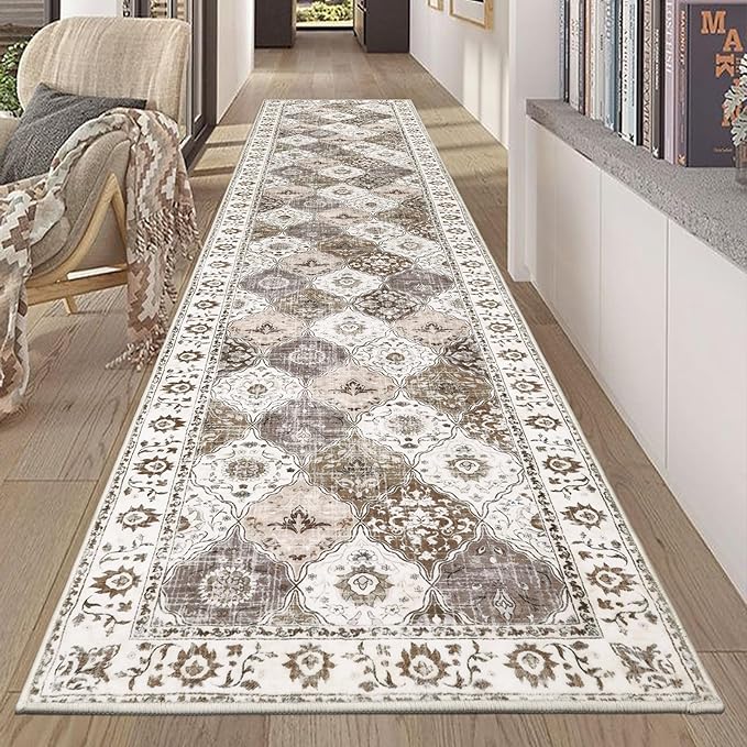 HEBE Hallway Runner Rug 2'x10' Washable Vintage Distressed Area Rugs Non Slip by HEBE