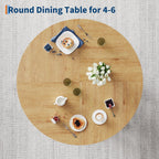 IDEALHOUSE 47" Round Dining Table for 4-6, Farmhouse Wood Kitchen Table