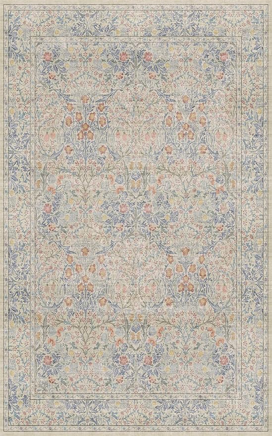 Washable Beige Blue 5x8 Area Rug - Image 2