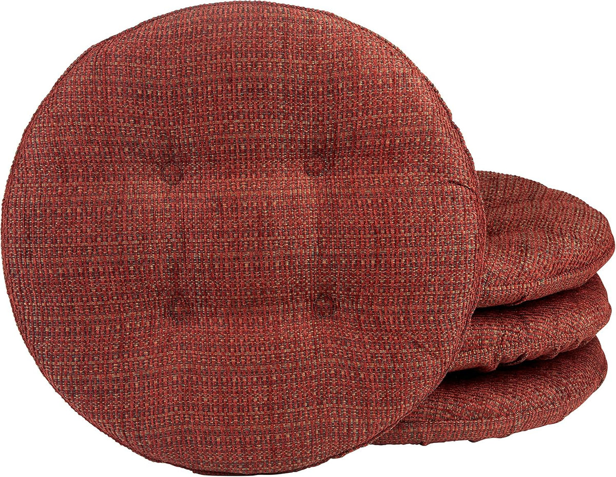 Klear Vu Omega Gripper Non-Slip Tufted Round Barstool Cushion for Dining Rooms, Cafes, Bars and Restaurants, 14” Chestnut, 4 Pack