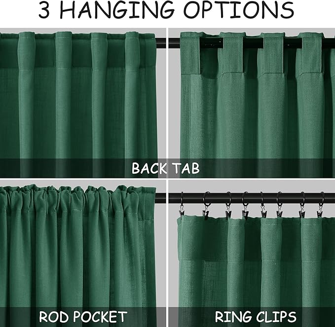 Extra Long Dark Green Linen Curtains 120 Inch - Image 2
