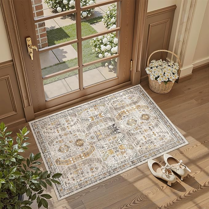 Madane Washable Area Rug 2x3, Small Entryway Rug Non-Slip Vintage Door Mat - Image 3