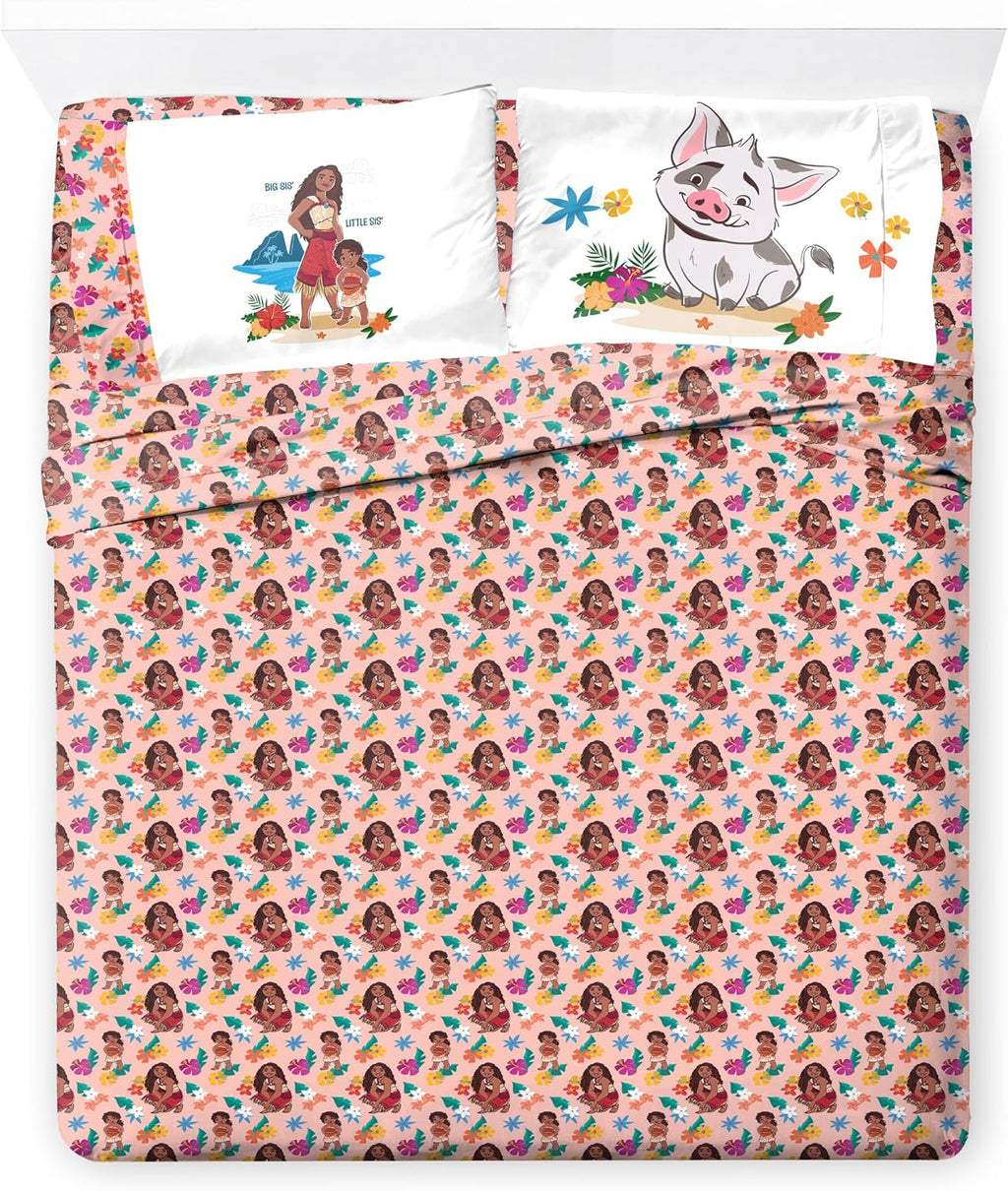 Disney Moana Queen Comforter Set 7 Piece Kids Bedding for Girls, Beige