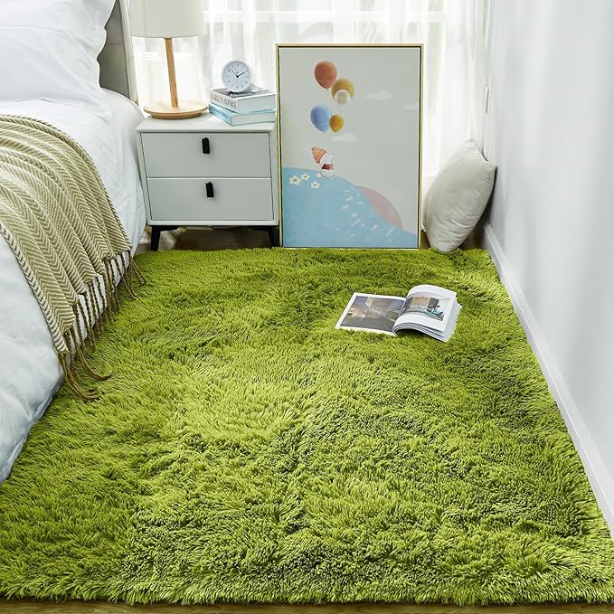Ophanie Green Grass Area Rugs for Bedroom, 3x5 Shag Fluffy Carpet, Fuzzy Furry by Ophanie