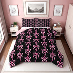 Erosebridal Pink and Black Bow Twin Comforter Set | Cute Coquette Bowtie Bedding Sets for Girls Kids, Pink Ribbon Bow Tie Striped Bed Set, Aesthetic Bows Room Decor, 1 Pillowcase
