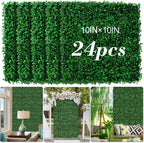 AOKIIE 10"x10" Artificial Grass Wall 24Pcs UV-Anti Boxwood for Outdoor