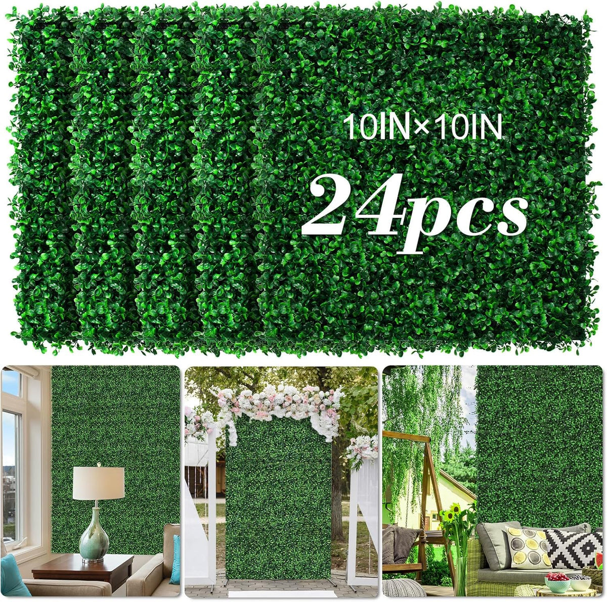 AOKIIE 10"x10" Artificial Grass Wall 24Pcs UV-Anti Boxwood for Outdoor