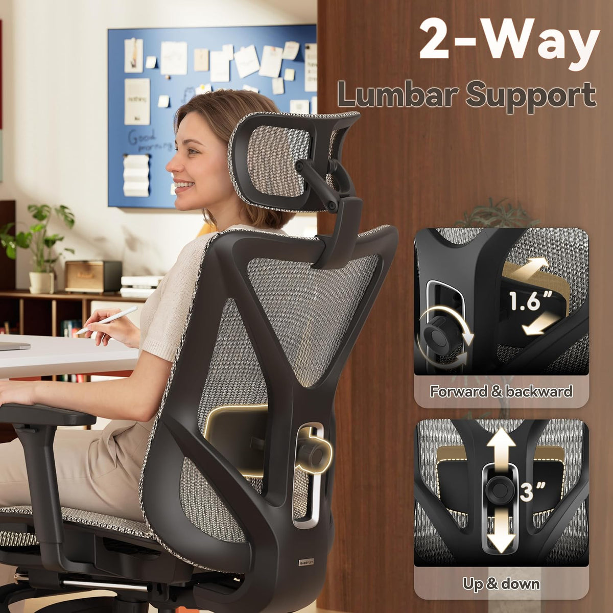 GABRYLLY Ergonomic Office Chair with Adjustable Lumbar Support, 3D Armrests & Headrest, 135° Reclining Chair with Footrest & Large Steel Base,300LBS Swivel Desk Chair(GYMN01-AM)