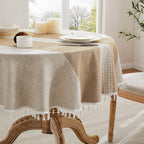 ZeeMart Contrast Linen Round Table Cloth 52 Inch Mid-Stripe Brown