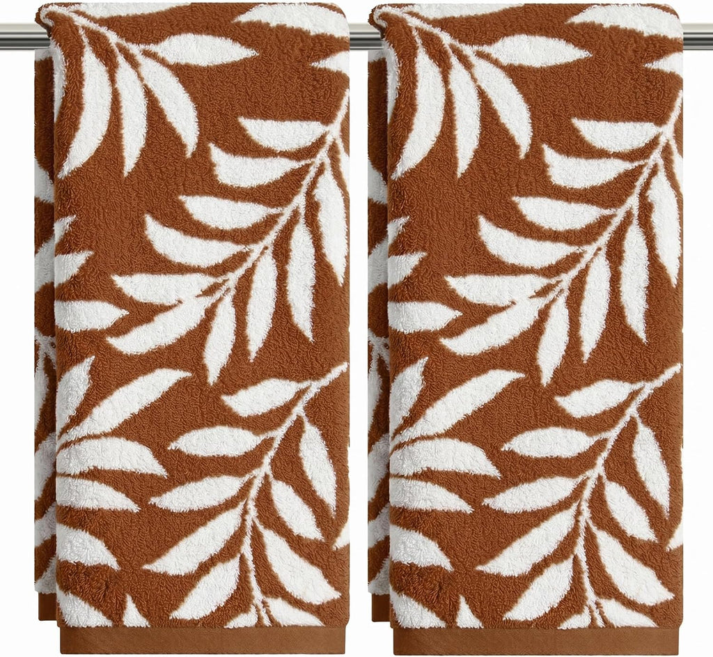 Artoid Mode 2 Pcs Beige Caramel Leaves Jacquard Hand Towels for Bathroom, 100% Cotton Soft Absorbent Bathroom Decor Towels, 13.7 x 29.5 Inch