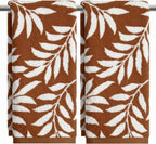 Artoid Mode 2 Pcs Beige Caramel Leaves Jacquard Hand Towels for Bathroom, 100% Cotton Soft Absorbent Bathroom Decor Towels, 13.7 x 29.5 Inch
