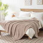 50x70 Inch Waffle Brown Throw Blanket -Fluffy Fleece, Neutral Tan Color - Image 2