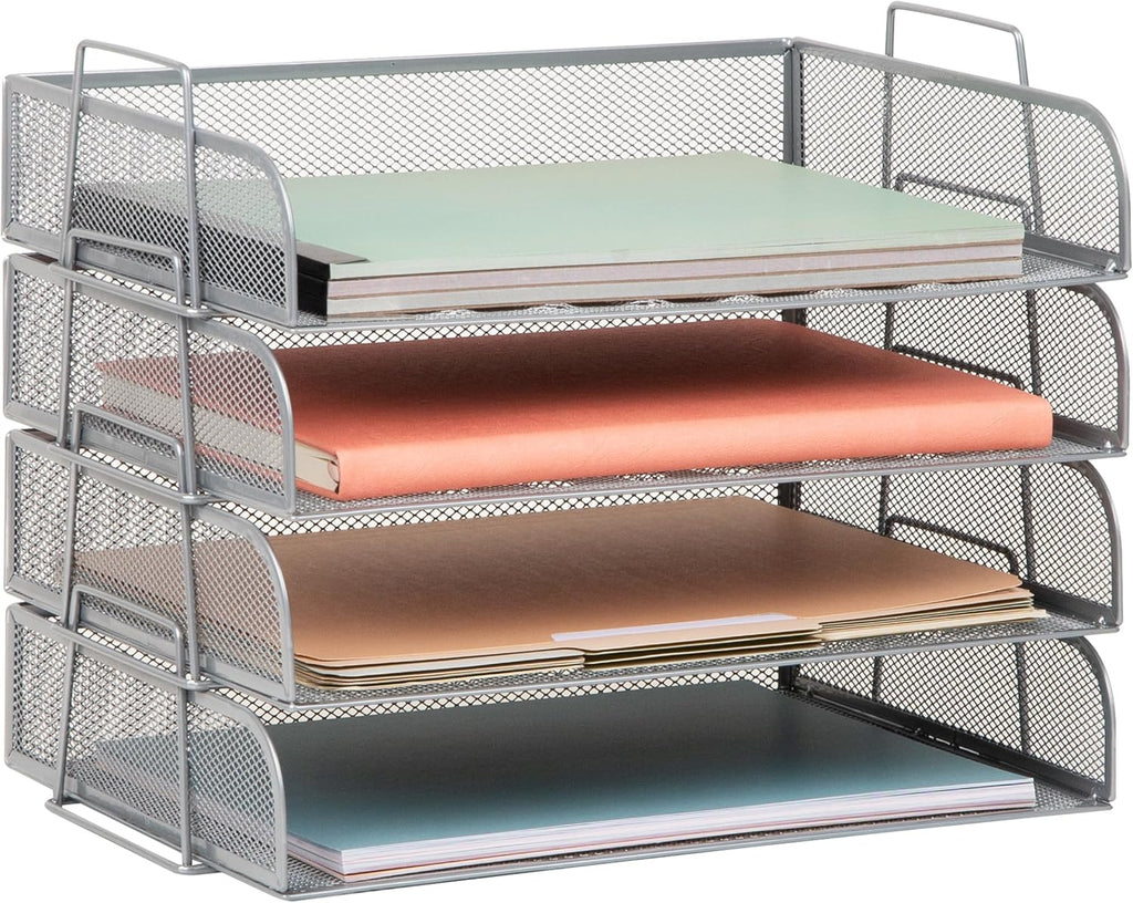 Mind Reader Stackable Paper Tray, Desktop Organizer, File Storage, Office, Metal Mesh, 4 Pcs., Black