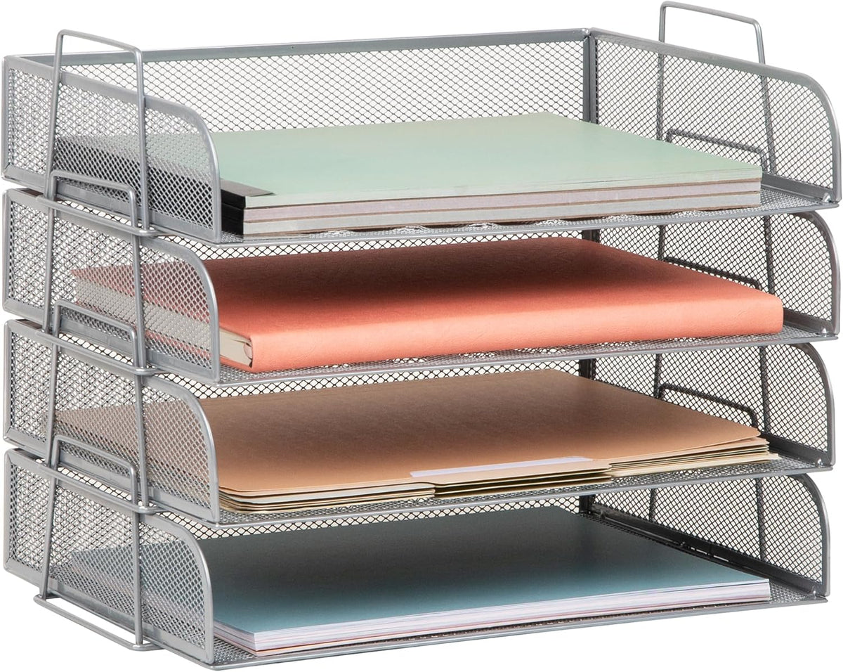 Mind Reader Stackable Paper Tray, Desktop Organizer, File Storage, Office, Metal Mesh, 4 Pcs., Black