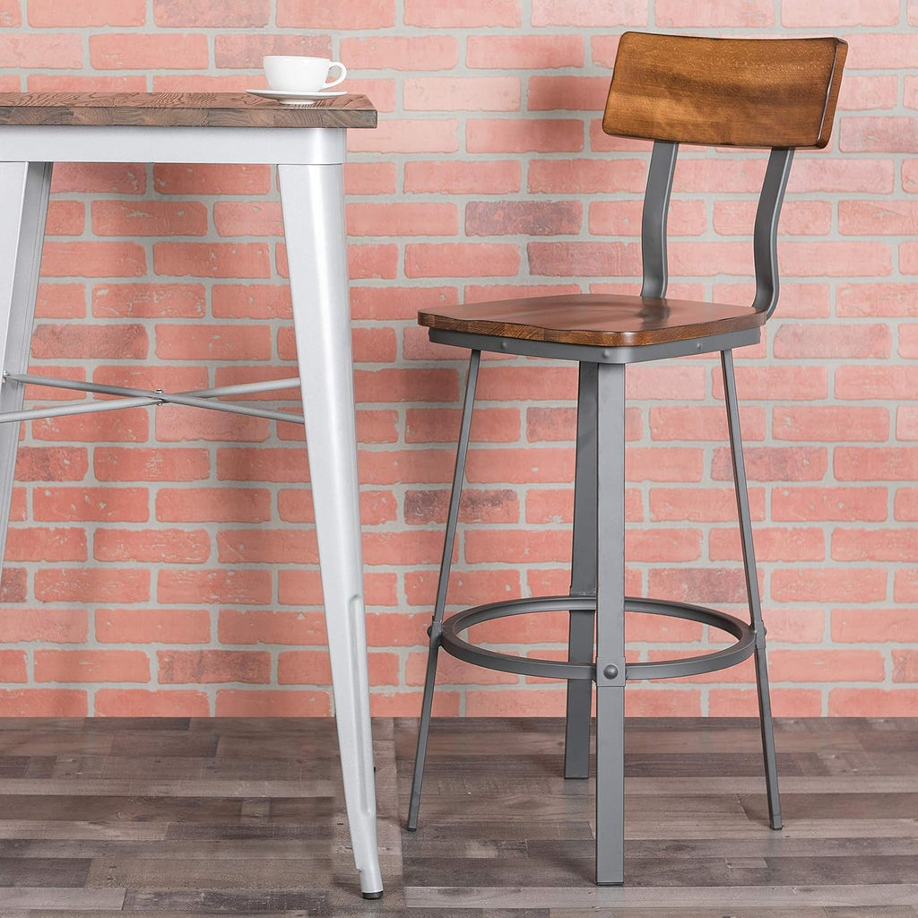 Flash Furniture Wood Restaurant Barstool, Rustic Walnut