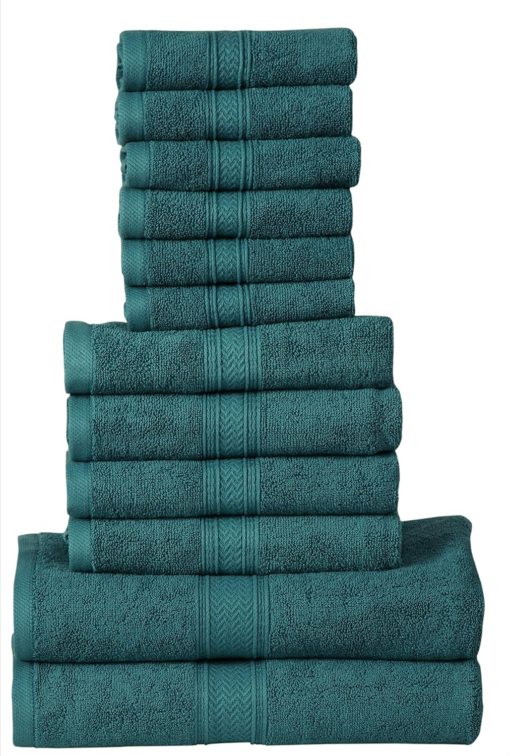 HILLFAIR Premium 100% Combed Cotton 12 Piece Bath Towels Set - Teal