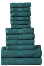 HILLFAIR Premium 100% Combed Cotton 12 Piece Bath Towels Set - Teal