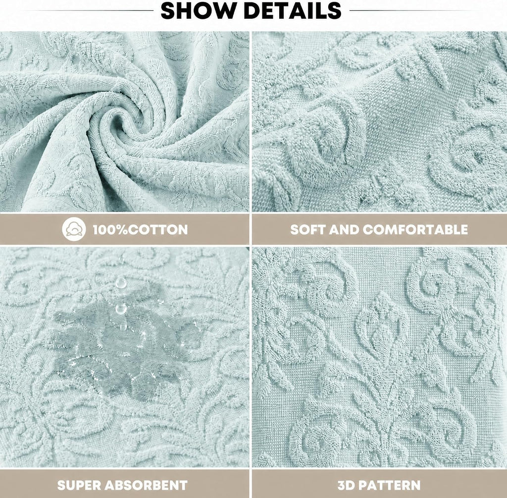 Artoid Mode 2 Pcs Blue 3D Vintage Floral Hand Towels for Bathroom, 100% Cotton Soft Absorbent Bathroom Decor Towels, 13.7 x 29.5 Inch