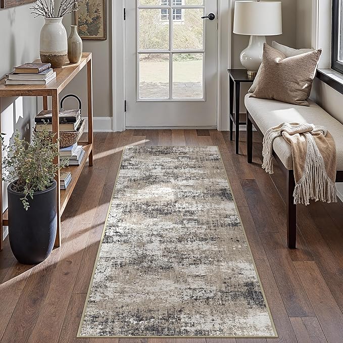 2x8 Abstract Runner Rug Brown Washable Modern Hallway Carpet Non Slip Ultra - Image 3