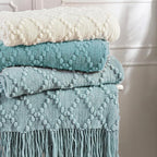 BOURINA Blue Throw Blanket 50 x70 Inches Jacquard Argyle Throw Textured Solid - Image 6