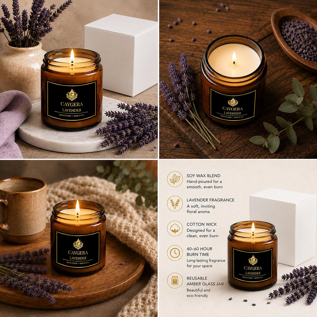 Lavender Candle 9 Oz, Hand Poured Soy Wax Blend, Cotton Wick