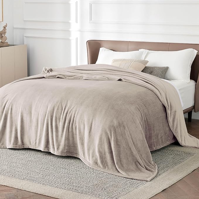 Bedsure GentleSoft Fleece Bed Blankets Queen Size Oxford Tan - Image 2