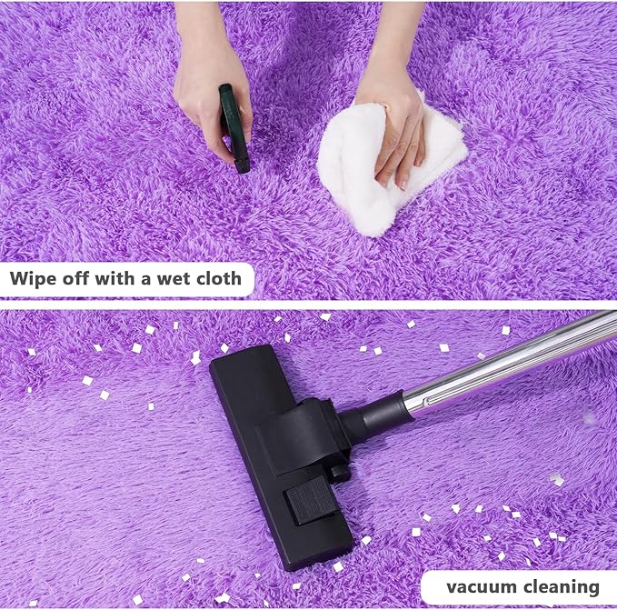 3'x3' Purple Round Rug for Bedroom, Ultra Soft Fluffy Circle Rug for Kids Girls - Image 4