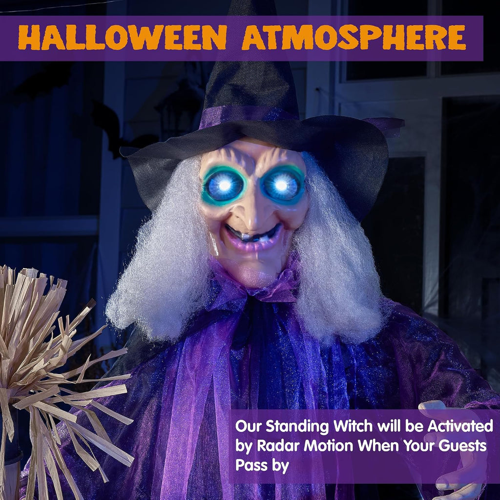 JOYIN Halloween Decorations Witch Life Size Animated with LED Eyes and Creepy Sound, Radar Motion Activated Animatronics Clearance for Haunted House Decor Outdoor Lawn Yard Patio