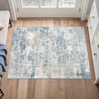 Blue 2x3 Area Rug Washable Abstract Entryway Carpet Modern Neutral Non Slip - Image 2