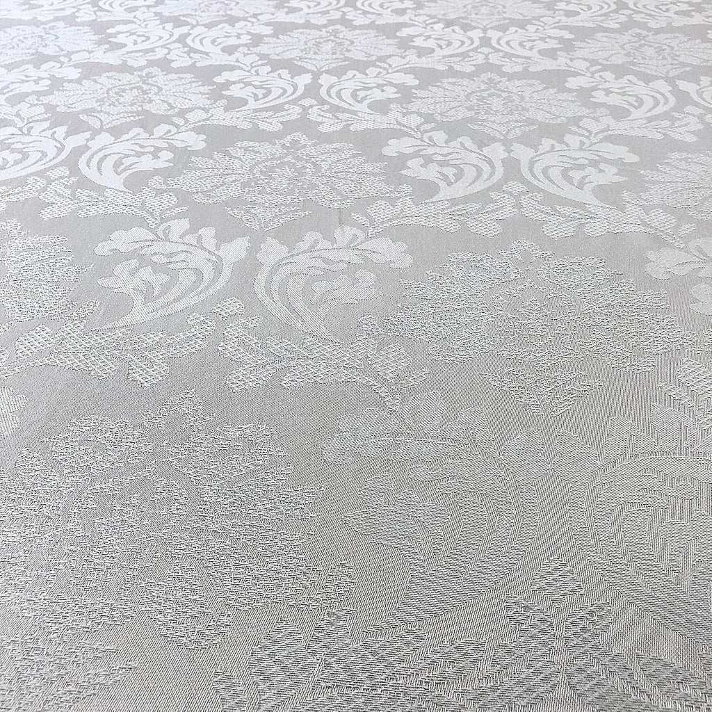 CAIT CHAPMAN HOME COLLECTION Solid Color Damask Jacquard Woven Tablecloth and Napkin (70" x 144" Rectangle, Silver Gray)