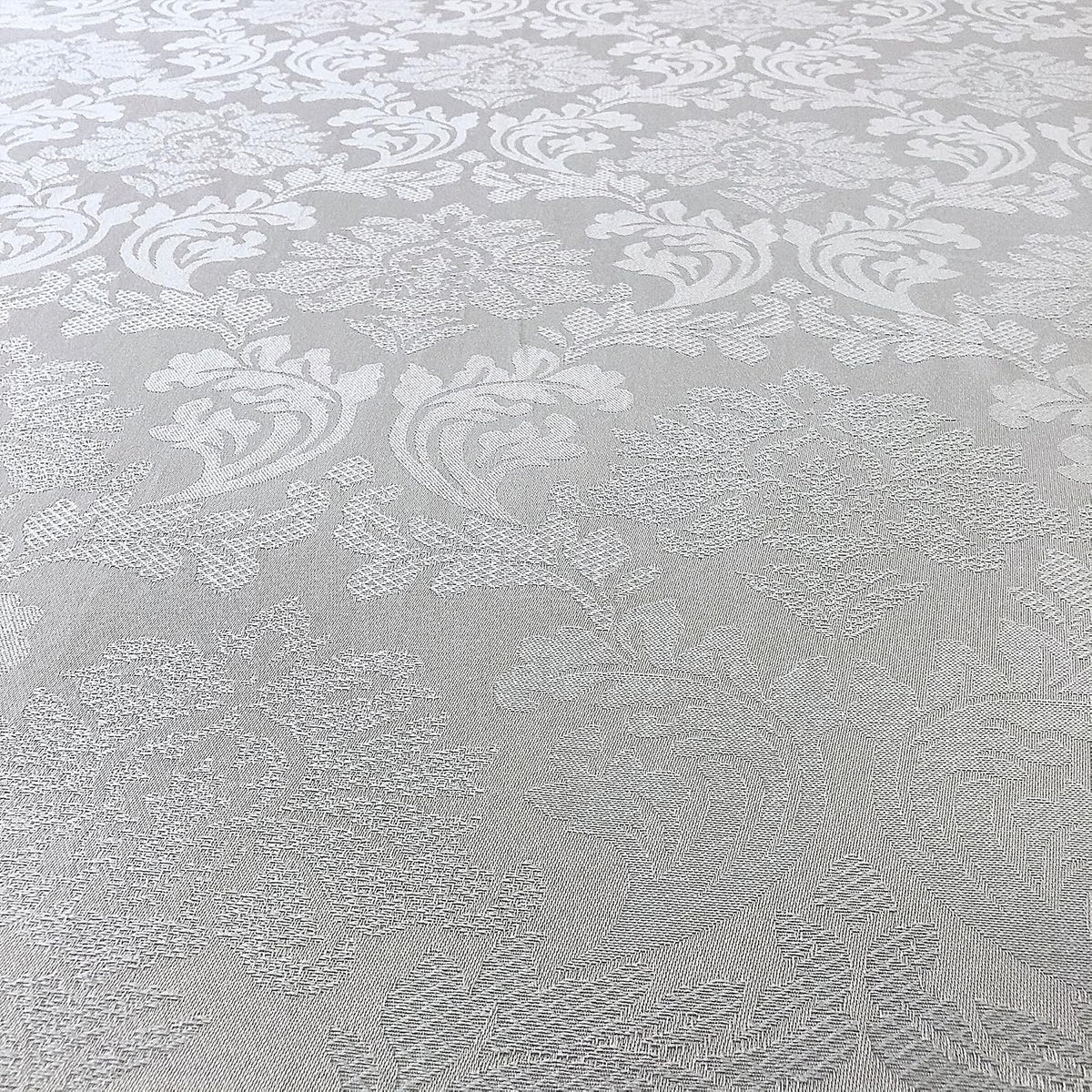 CAIT CHAPMAN HOME COLLECTION Solid Color Damask Jacquard Woven Tablecloth and Napkin (70" x 144" Rectangle, Silver Gray)