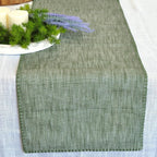 Short Coffee Table Runner Cotton Modern Kitchen Table Runner with Decorative Stitch at Edge Dresser Scarf Dining Table Washable Cloth Small Furniture Top Cover 14"x48" Green