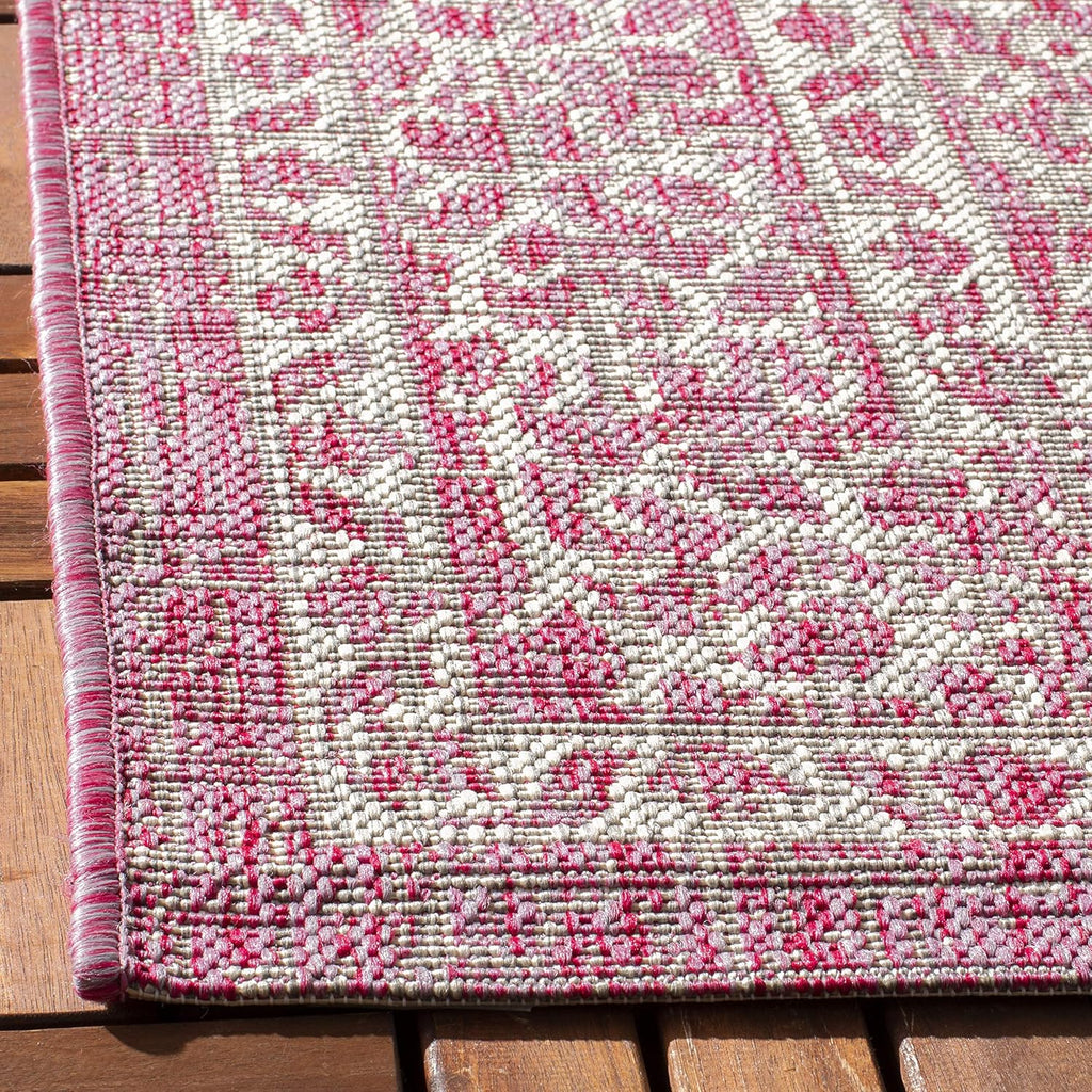 SAFAVIEH Washable Rug Outdoor Courtyard Collection - 2' x 3'7", Light Grey & Fuchsia Pink Purple, Non-Shedding & Easy Cleaning, Ideal for Patio, Front Door, Entryway, Doormat (CY8751-39712)