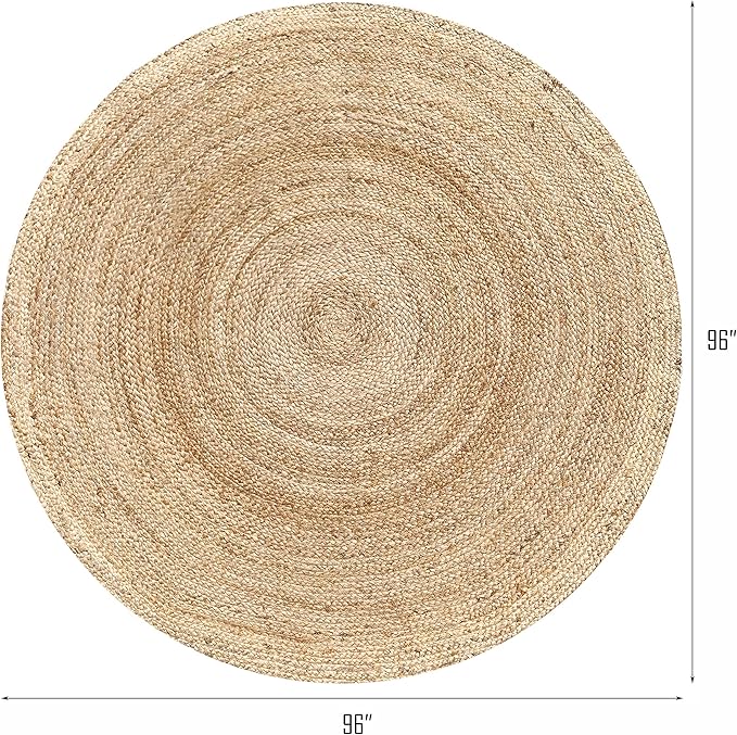 Hausattire Jute Braided Hand Woven Rug, 8 Feet Round – Natural, Boho Large Area - Image 2