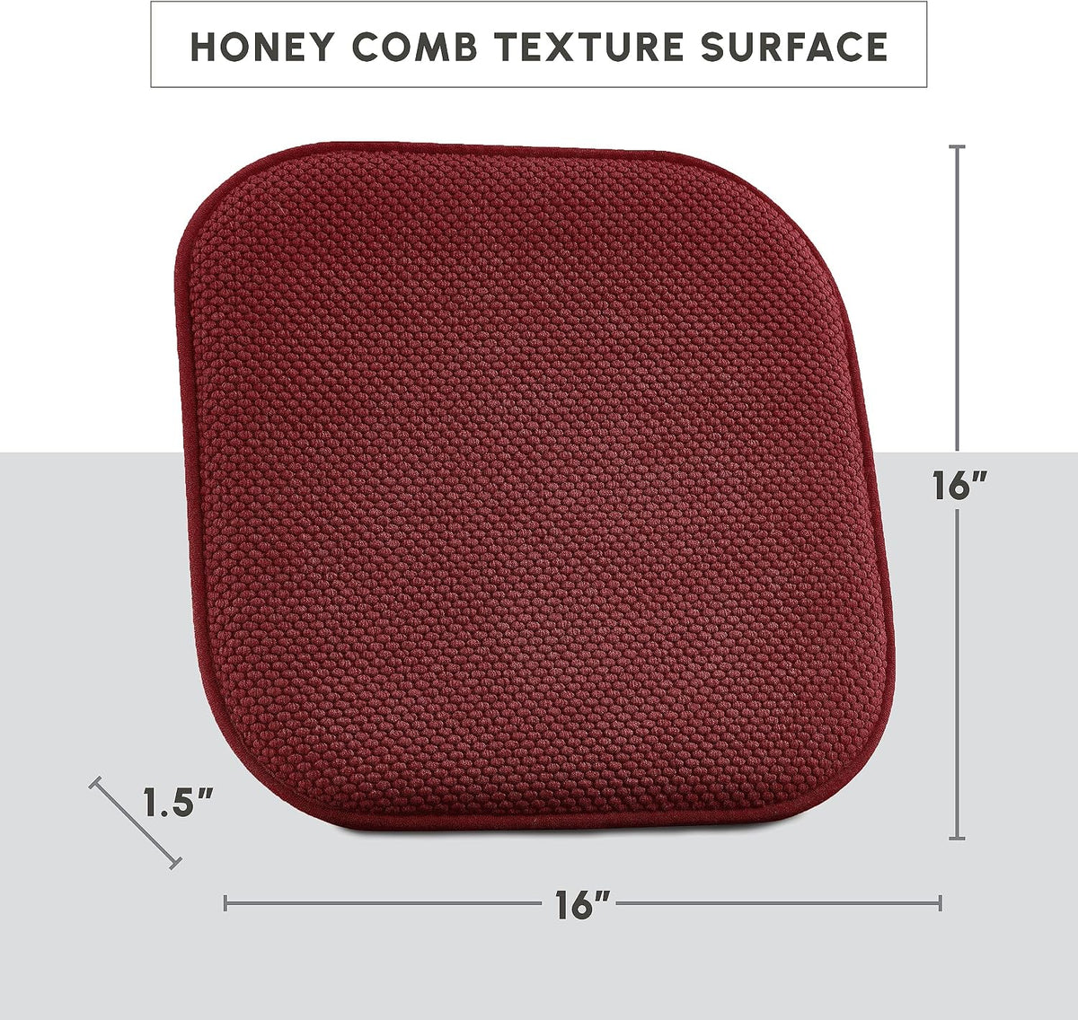 Elegant Comfort Chair Cushion Covers with Ties and Non Skid Rubber Backing-Thick Memory Foam - Soft Cushion Pad- Rounded Square Seat Cover-16 x 16 Inches-Honeycomb Textured Pattern, Set of 6, Burgundy
