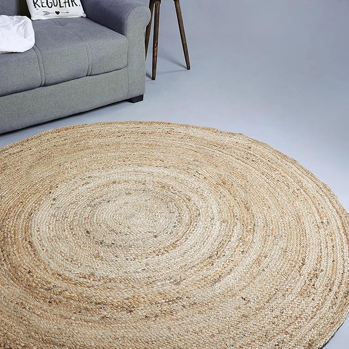 Hausattire Hand Woven Jute Braided Rug, 6’ Round – Natural, Reversible Boho - Image 7