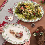 Bico Santa On The Way 16 plus 14 inch Scalloped Oval Platters Set, Set of 2, Microwave and Dishwasher Safe, for Serving Fish, Chicken, Turkey