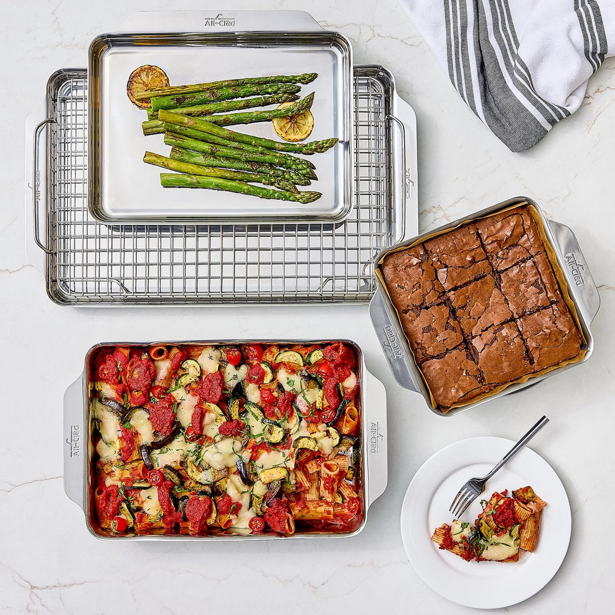All-Clad Stainless Steel Half-Sheet Baking Pan 13" x 21" with Cooling Rack - Tri-ply Bonded for Consistent Baking- (Roast, Bake Cookies, Brownies and More) Professional Stainless Steel Bakeware