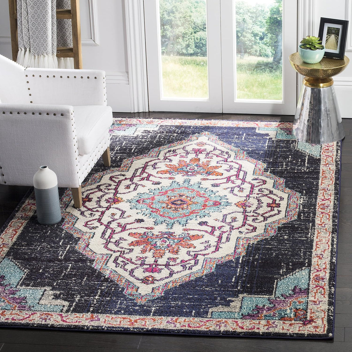 SAFAVIEH Monaco Collection Runner Rug - 2'2" x 8', Multi, Boho Chic Medallion Distressed Design, Non-Shedding & Easy Care, Ideal for High Traffic Areas in Living Room, Bedroom (MNC254F)