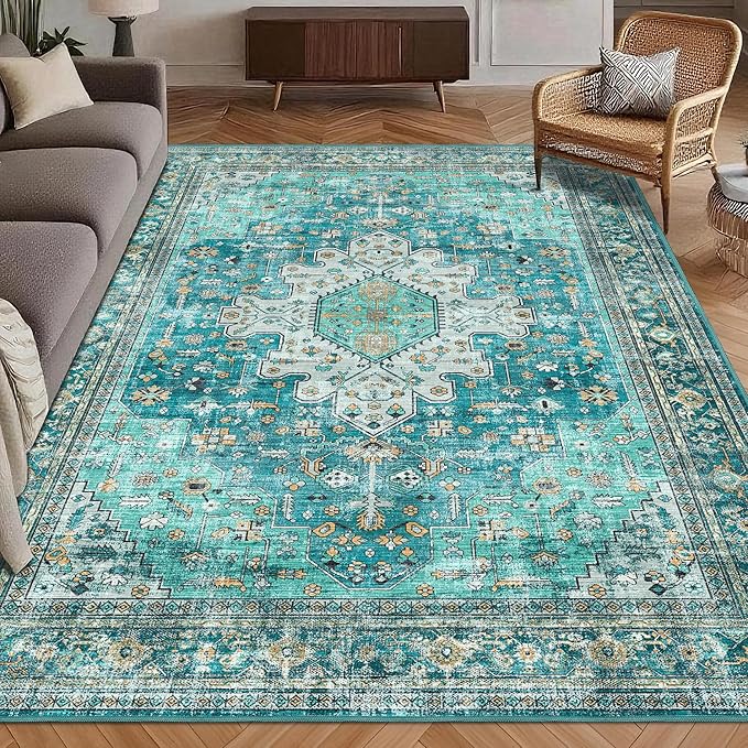 Washable Area Rug 4' x 6' Vintage Traditional Persian Mat by Unknown