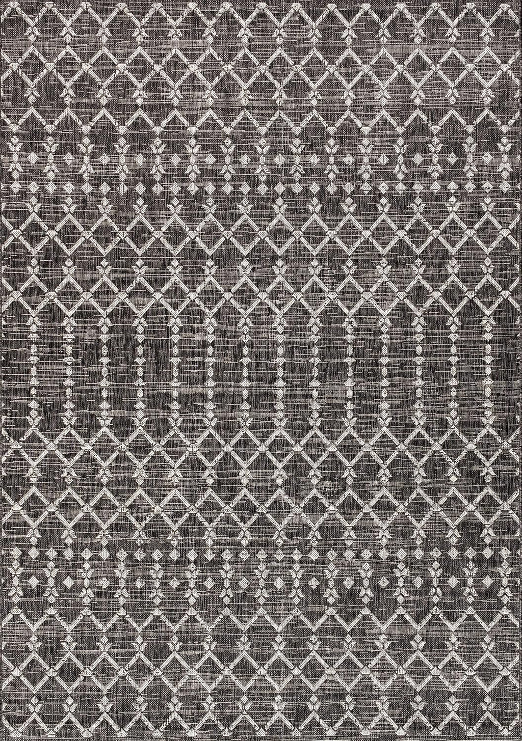 JONATHAN Y Moroccan Geometric Indoor Outdoor Area Rug 4X6 Black/Gray, Ourika Textured Weave for Backyard, Patio, Porch, Easy-Cleaning, High Traffic, Pet-Friendly, Non-Shedding (SMB108F-4)