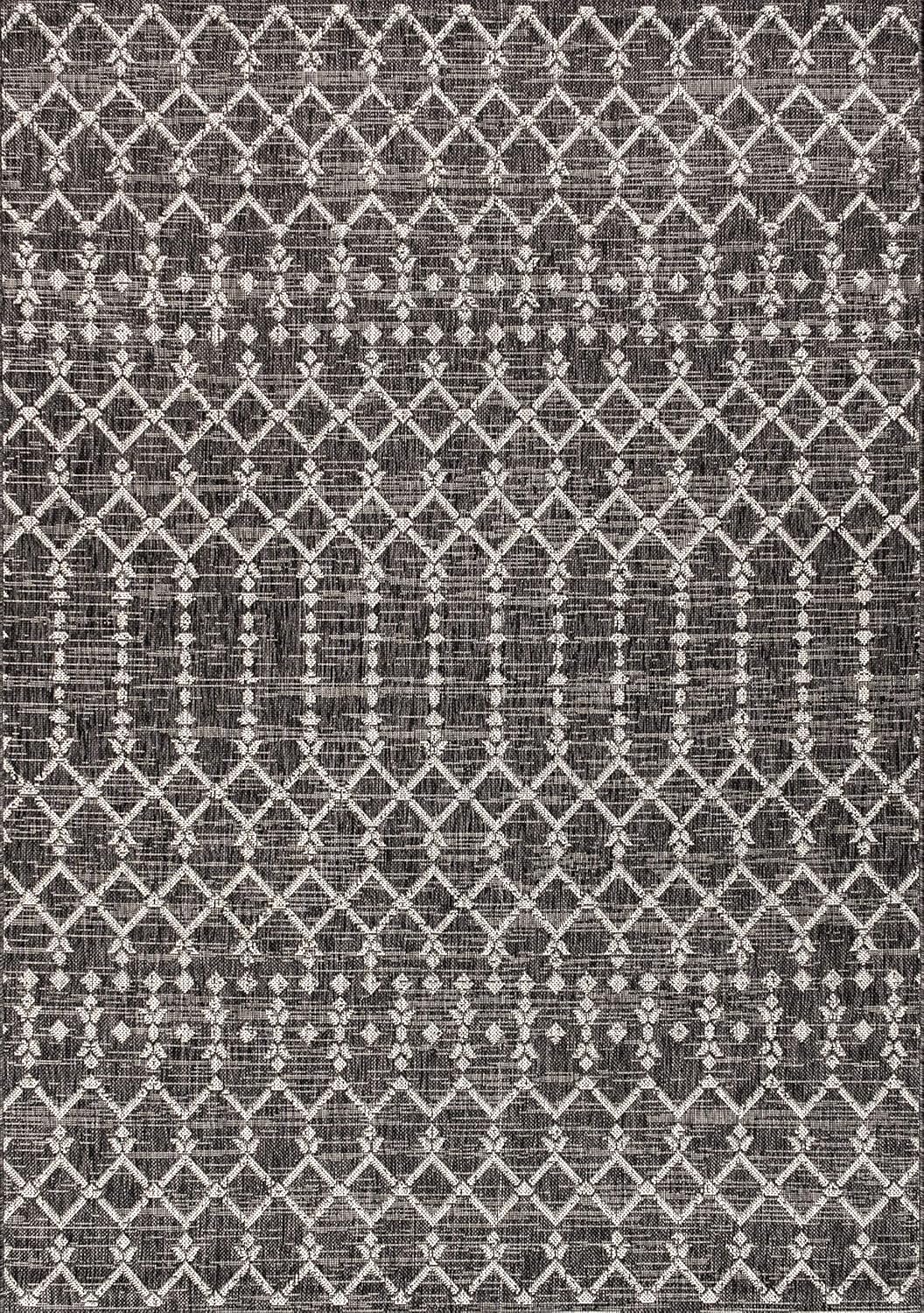 JONATHAN Y Moroccan Geometric Indoor Outdoor Area Rug 4X6 Black/Gray, Ourika Textured Weave for Backyard, Patio, Porch, Easy-Cleaning, High Traffic, Pet-Friendly, Non-Shedding (SMB108F-4)