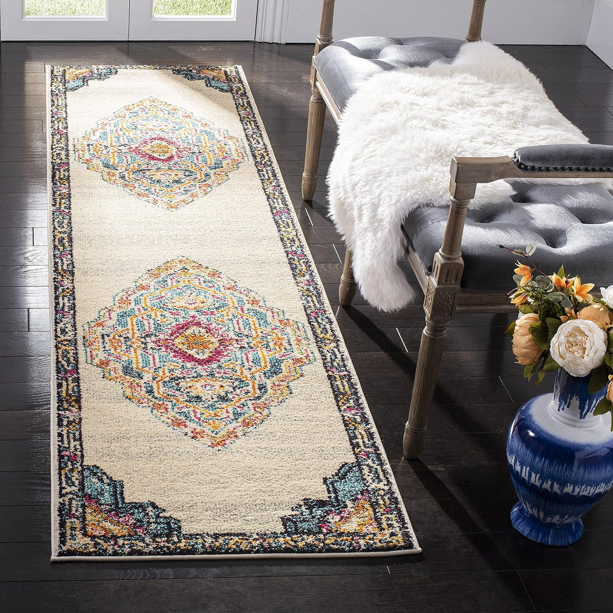 SAFAVIEH Monaco Collection Runner Rug - 2'2" x 8', Multi, Boho Chic Medallion Distressed Design, Non-Shedding & Easy Care, Ideal for High Traffic Areas in Living Room, Bedroom (MNC254F)